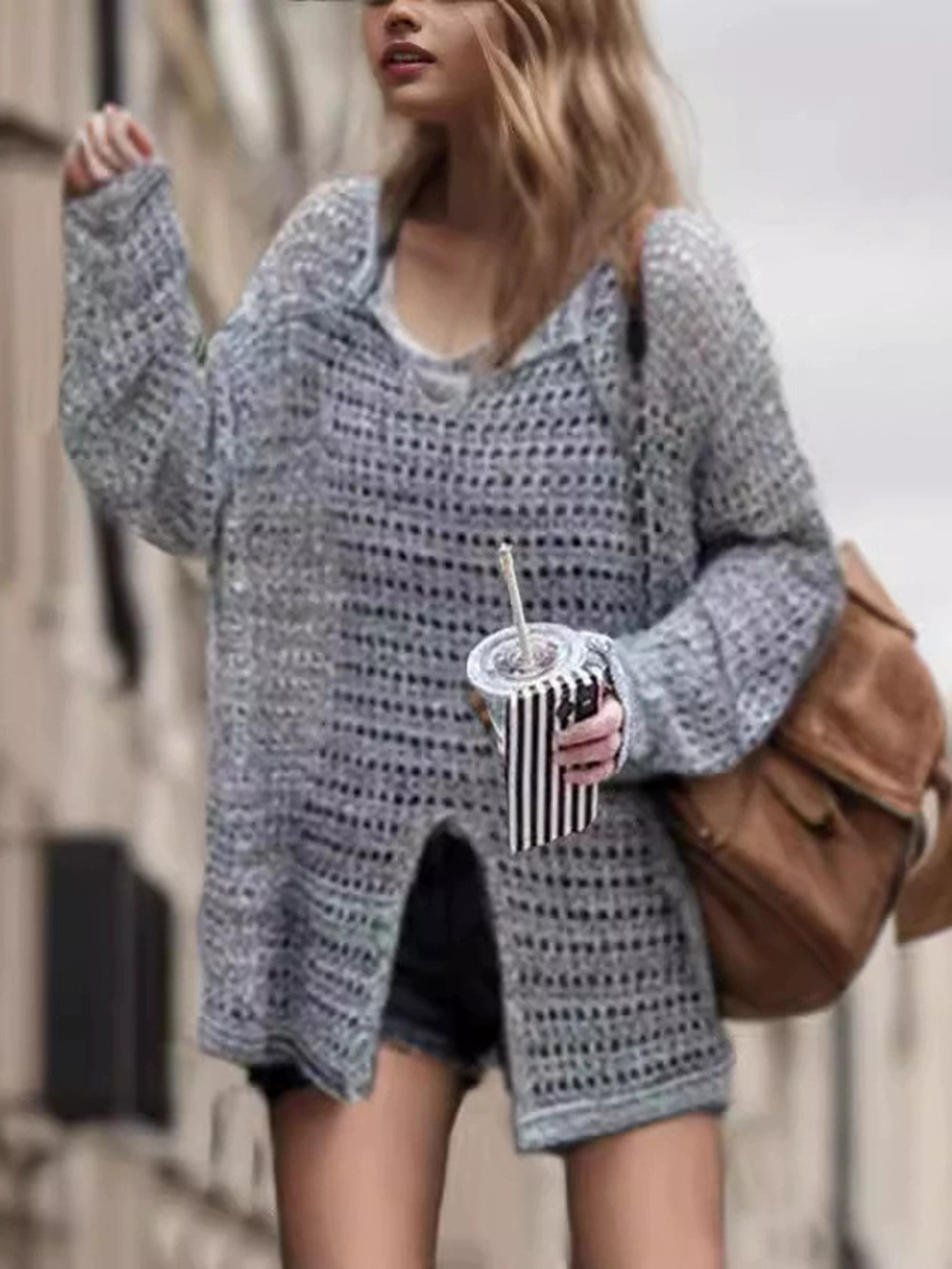 ZARA Womens Summer Hollow Out Knit Bikini Cover Up Slit Tie Thin Cardigan